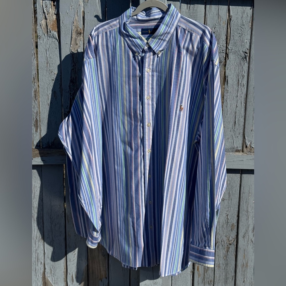 NEW Ralph Lauren Shirt Men's 3XB 3TG Striped Multicolor Work Casual Luxury Logo